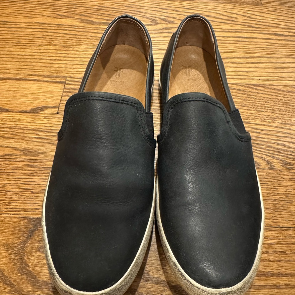 Frye Black Leather Slip-On Sneakers / Loafers